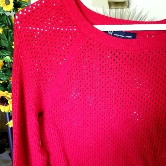 Inc Red Perforated Long Sleeve Sweater L Rayon Nylon Blend - Picture 3 of 6